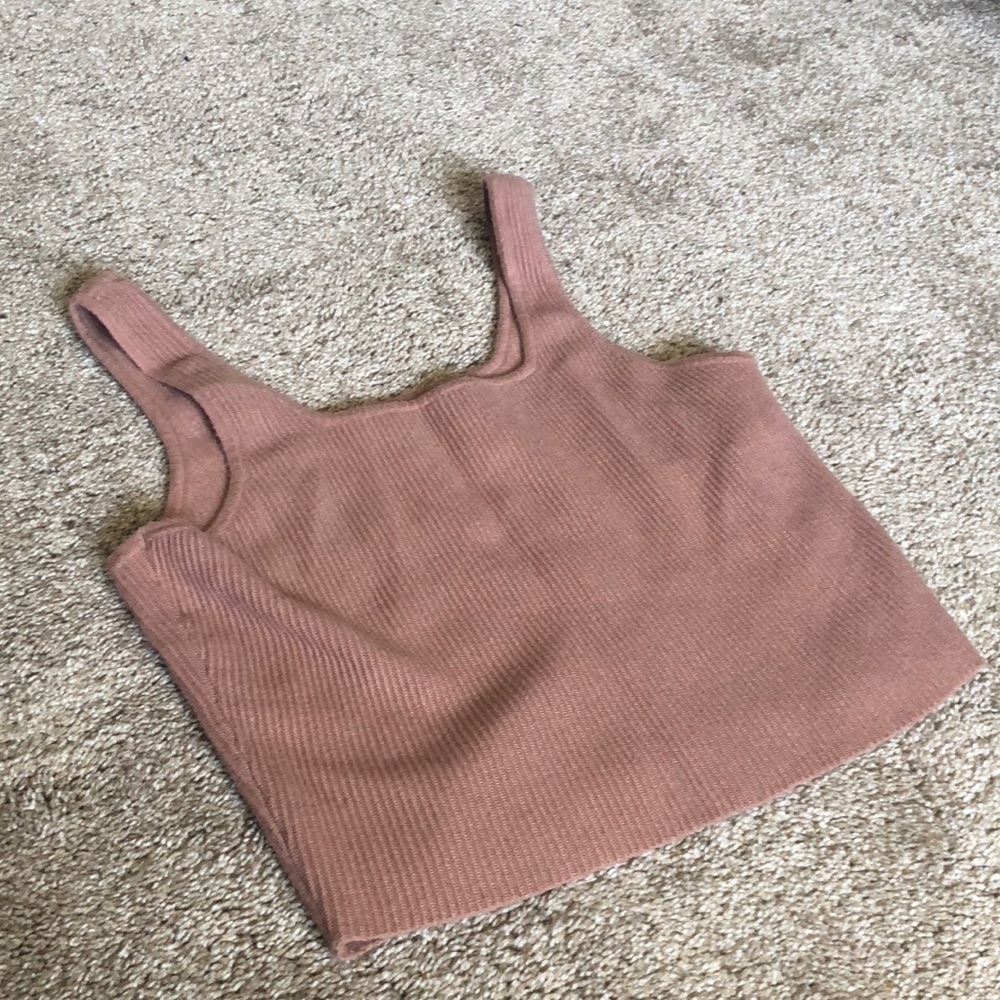 Brown Ribbed Summer Crop Top
